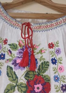 Embroidered White Blouse with Floral Design