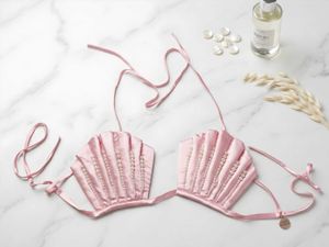 Pink Seashell Bikini Top with Pearls