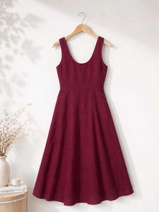 🍷 Elegant Wine-Tone Handcrafted Rare Dress Women