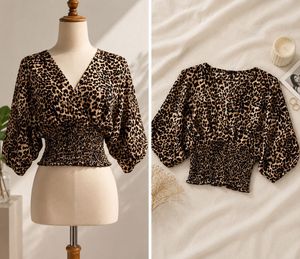 Leopard Print Smocked Waist Blouse