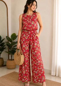 Red Floral Jumpsuit