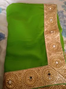 Beautiful Green Saree with Mirror Work