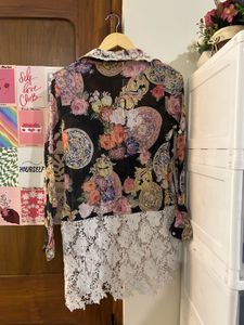 Sheer Floral Lace Trimmed Tunic Top