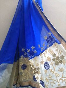 Royal Blue Embroidered Saree
