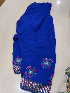 Yellow Embroidered Kurta Set with Blue salwar