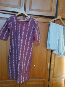 Maroon Cotton Kurta with Pants Set