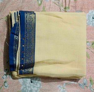 Elegant Cream Saree with Blue Border