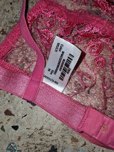 Lace Trimmed Pink Bra and Brown