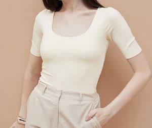 Cream Ribbed Scoop Neck Top