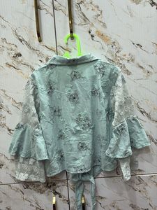 Chic Floral Embroidered Tie-Front Blouse