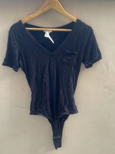 Black V-Neck Bodysuit Top