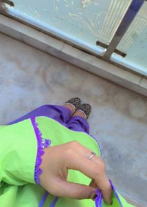 Lime Green Kurta with Purple farshi salwar