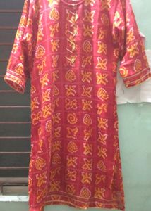 Red Kota Cotton Bandhni Single Kurti