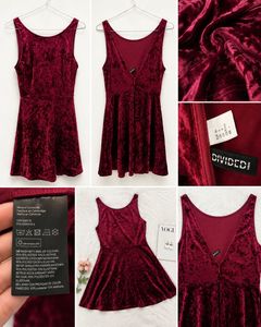 H&amp;M divided burgundy velvet skater party dress