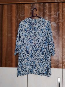 Blue Floral Print Tunic Top