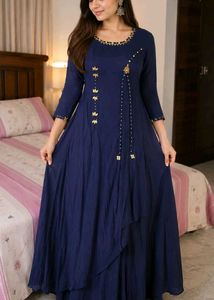 fixed price Elegant Navy Blue Ethnic Gown