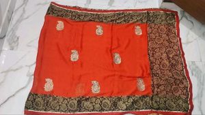 Elegant Beige &amp; Red Saree