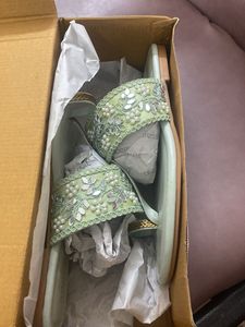 Mirror Pearl Mint Green Flat Sandals