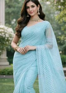 Light Green Embroidered Saree