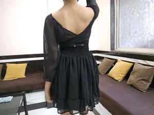 Elegant Black Sheer Sleeve Mini Dress