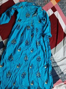 Blue Kurta with Peacock Print