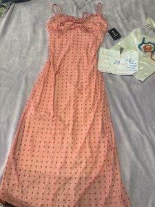 Pink Polka Dot Mesh Midi Dress34 can wear