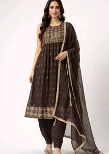 Elegant Brown Kurta Set with Dupatta