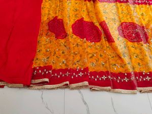 Vibrant Yellow &amp; Red Saree