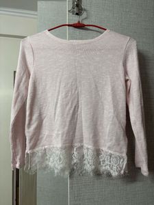 H&amp;M Pink Lace Trim Long Sleeve Top