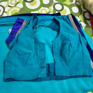 Teal Saree with Embellished Blouse