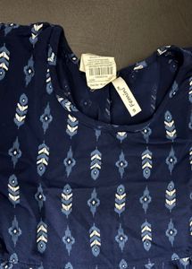 Navy Blue Printed Peplum Top