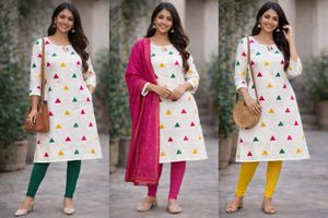 Colorful Embroidered White Cotton Kurta