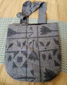 Gray Floral Print Tote Bag