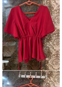 Chic Red V-Neck Peplum Top
