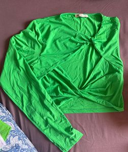 Bright Green Twist Front Crop Top