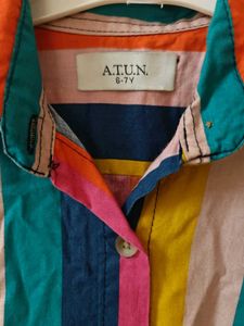 Vibrant Rainbow Striped Button-Up Dress