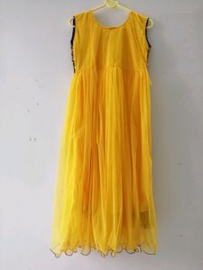 Yellow Blue Long Ethnic Dress For Women