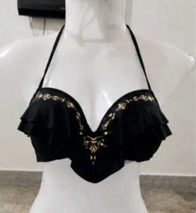 CENSORED European Brand Black Ruffled Halter Bikin