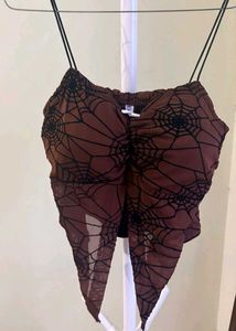 Brown Spiderweb Ruched GOTH Crop Top