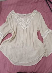 Boho Lace Trim Bell Sleeve Blouse