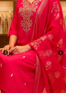 Vibrant Pink Embroidered Kurta Set with Dupatta