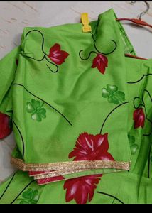 bust 40 Green Floral anarkali and dupatta Set
