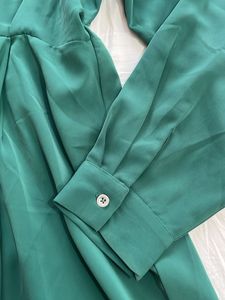 Elegant Green Draped Shirt Dress