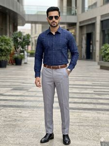 Men's Blue Checkered Shirt Pant Set