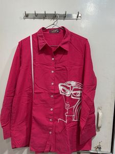 Pink Graphic Print Button-Up Shirt