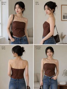 Women's Brown Strapless Corset Top