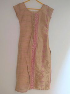 Pink And Gold Kurta With Dupatta, XS