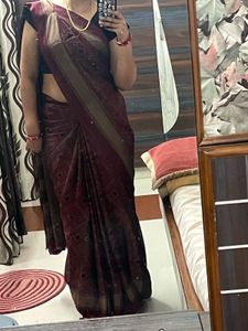 Elegant Maroon &amp; Gold Saree