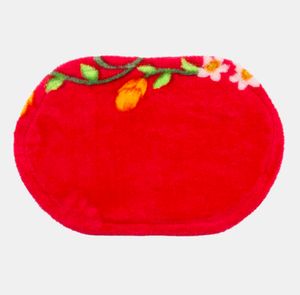 Vibrant Red Oval Doormat with Floral Design