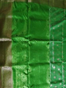 Green Satin Saree with Brocade